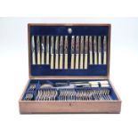 Mappin & Webb Art Deco eight place setting canteen of silver plated cutlery, width of oak case 50cm