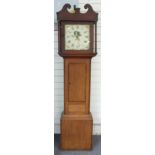 Early 19thC 'cottage' longcase clock, the 30cm Roman dial painted with rustic scene and floral