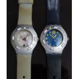 Two Swatch Irony Scuba 200 diver's wristwatches Hydrospace YDS1006 and Zampika YDS4003, both in