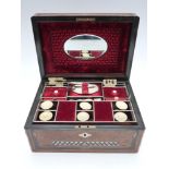 Victorian Palais Royale sewing / needlework mother of pearl and silver wire inlaid walnut workbox, E