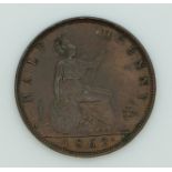 1862 Queen Victoria young head halfpenny, die letter 'B' left of lighthouse base, VF+, extremely