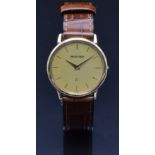 Bueche Girod 9ct gold gentleman's wristwatch with gold hands, baton markers and dial and calibre 111