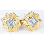 A pair of 18ct gold earrings set with aquamarines, 2.7g