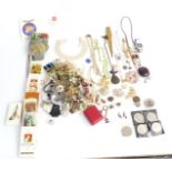 A collection of costume jewellery including silver rings, silver cameo, bangle, beads etc