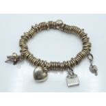 Links of London silver charm bracelet in original box, 70g