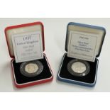 Two Royal Mint silver proof Piedfort 50p coins, 1994 D-Day Commemorative and 1997, both cased with