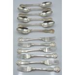 Georgian/ William IV hallmarked silver part canteen of shell topped cutlery, similar to King's or