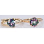 Two 9ct gold rings with mystic topaz, 5.0g, size N and O