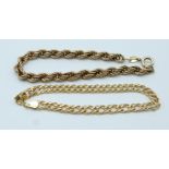 A 9ct gold rope twist bracelet and 9ct gold curb link bracelet, 7.4g