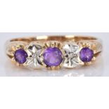 A 9ct gold ring set with amethyst and diamonds, 4.5g, size R