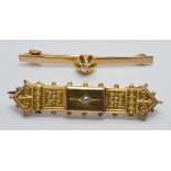 Victorian 15ct gold brooch set with a diamond and a 15ct gold brooch set with a diamond, 4.3g