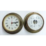 Foster Callear quartz brass bulkhead clock, together with a matching dial barometer both with 12cm
