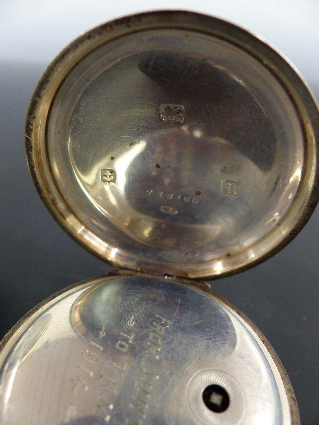 Three hallmarked silver open faced pocket watches all with subsidiary seconds dials, gold hands, - Image 3 of 4