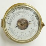 Shatz compensated precision ship's bulkhead dial barometer in brass case, diameter 15cm