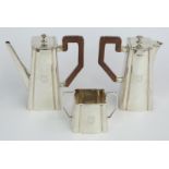 Art Deco hallmarked silver bachelor's coffee or tea set, Birmingham 1929 maker Alexander Clark &