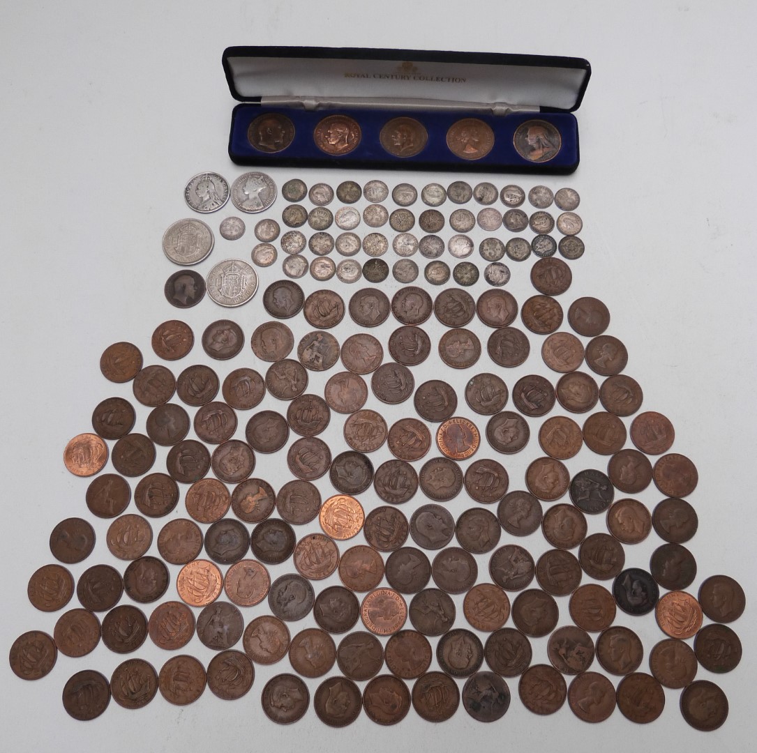 Collection of coins including silver 3d, Gothic and Jubilee florins etc