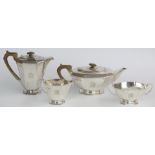 George VI hallmarked silver four piece pedestal teaset, Sheffield 1945 maker Frank Cobb & Co Ltd,