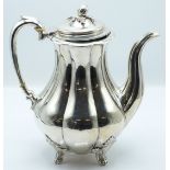 Victorian hallmarked silver coffee pot with lobed body and fruit finial, London 1846 maker Richard