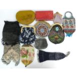 Twelve purses, bags and needlework cases including multiple beadwork examples, most late19th/early