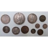 A collection of Victorian coinage to include an 1891 Jubilee crown, 1887 half crown, shilling, two