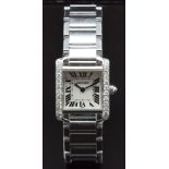 Cartier Tank 18ct white gold ladies wristwatch ref. 2365 with 12 diamonds set to each side of the