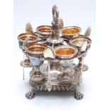 Silver plated egg set on stand, height 29cm
