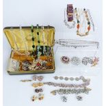 A collection of jewellery, the necklaces including crystal, vintage, diamanté and pearl, Hollywood