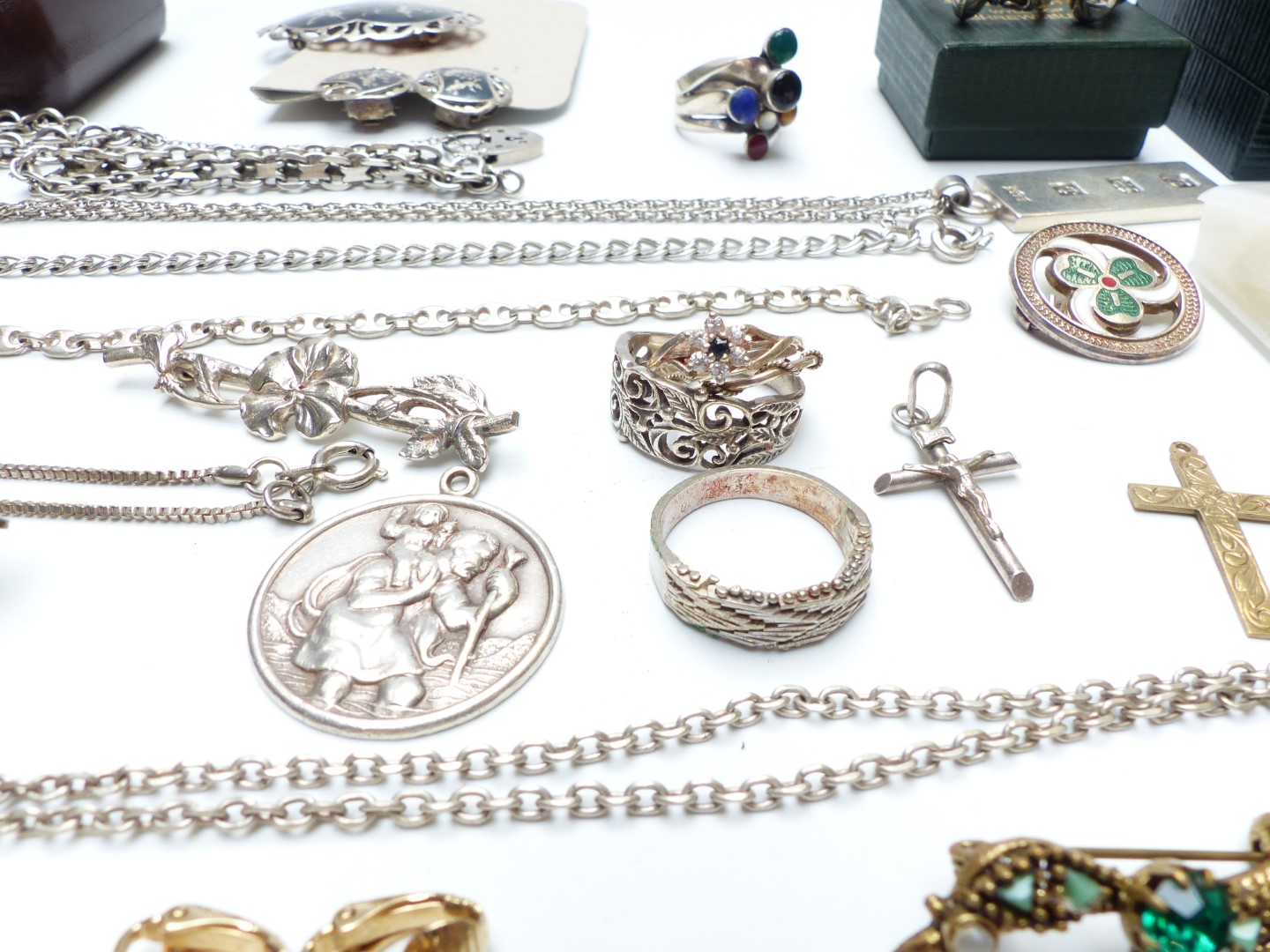 A collection of costume jewellery some silver including rings, chains, St Christopher, pendants etc - Image 3 of 5