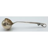 Georg Jensen hallmarked silver sauce / brandy ladle with decorative floral handle, probably lily-