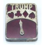 Victorian hallmarked silver and guilloché enamel playing card trump marker stamped to sides The