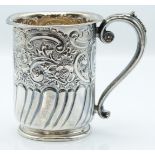 Victorian hallmarked silver tankard with embossed decoration, Sheffield 1896 maker Lee & Wigfull,