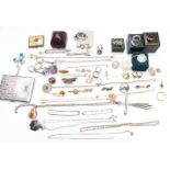 A collection of costume jewellery some silver including rings, chains, St Christopher, pendants etc