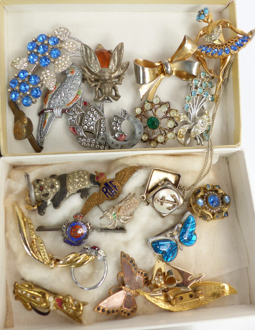 A collection of costume jewellery including silver and enamel Royal Engineers brooch, paste - Image 4 of 7