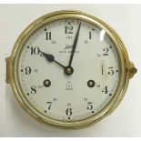 Shatz Royal Mariner brass ship's bulkhead clock, the eight day movement striking on a bell, the