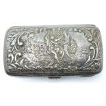 Victorian hallmarked silver purse or similar case with embossed decoration of lovers on a garden