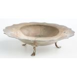 Mappin & Webb George V hallmarked silver bon bon dish with shaped edge and raised on three feet,
