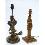 Gilt metal figural table lamp and a further figural table lamp, height of taller 42cm