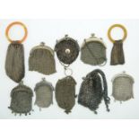 Ten chain link / silver mesh purses, largest 15cm long