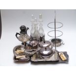 Quantity of silver plated ware including Victorian or early 20thC stand with three cut glass