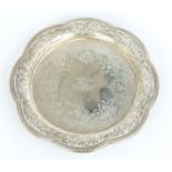 Scottish William IV or early Victorian hallmarked silver mounted wine coaster with embossed floral