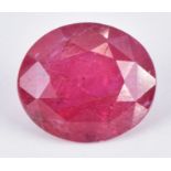 A loose oval cut natural unheated ruby weighing 2.26ct, with Gem & Pearl lab certificate