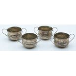 Victorian set of four Britannia standard hallmarked silver twin handled novelty miniature porringers