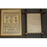 Two 19thC embroidery samplers one 'Mary Tipton Wrought This', the other by Annie Haylings 1872,