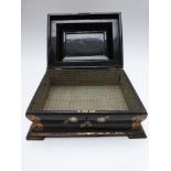 Jenners and Bettridge or similar mother of pearl inlaid workbox raised on four stepped feet, W37 x
