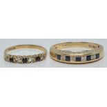 Two 9ct gold rings set with cubic zirconia and sapphires, 3.8g, size L and R