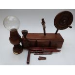 Reproduction lace maker's light and winder, H28cm