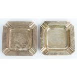 Art Deco pair of hallmarked silver ashtrays with engraved decoration of pheasant and horse,
