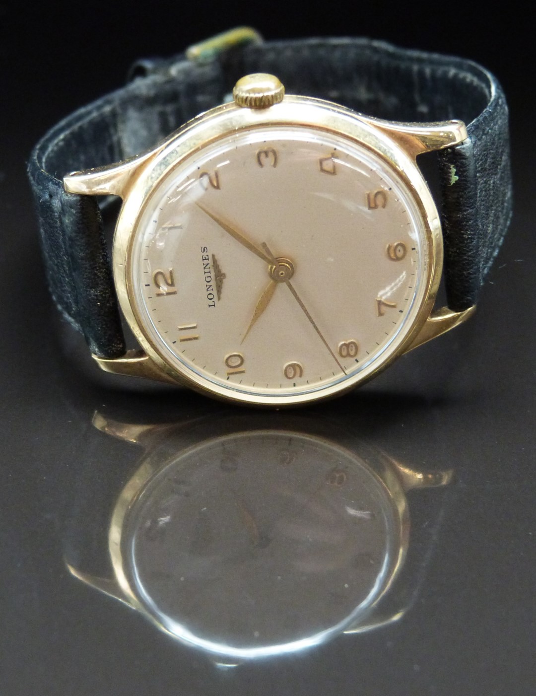 Longines 9ct gold gentleman's wristwatch ref. 13322 with gold hands and Arabic numerals, champagne - Image 3 of 7