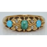 Edwardian 18ct gold ring set with turquoise and diamonds, Birmingham 1910, 4.4g, size L