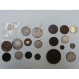 A small collection of Georgian and Victorian coinage to include 1844 half farthing, model penny,